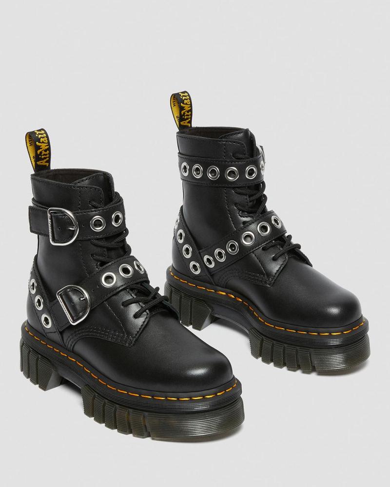 Black Women's Dr Martens Audrick Hardware Leather Platform Boots | CA 233FDN